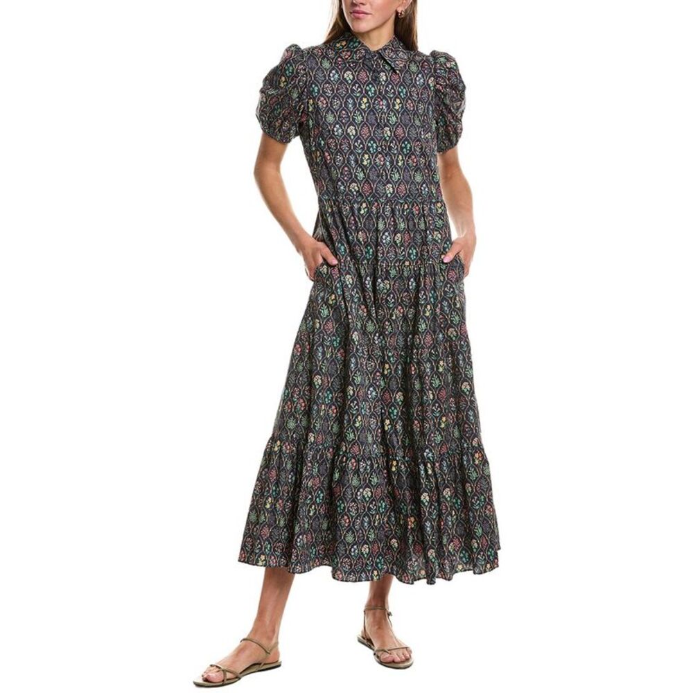 English Factory Womens  Print Button Up Maxi Dress, Navy